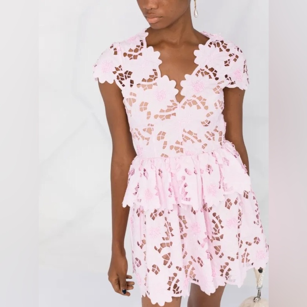 Self-Portrait light pink floral lace embroidered mini dress US 6